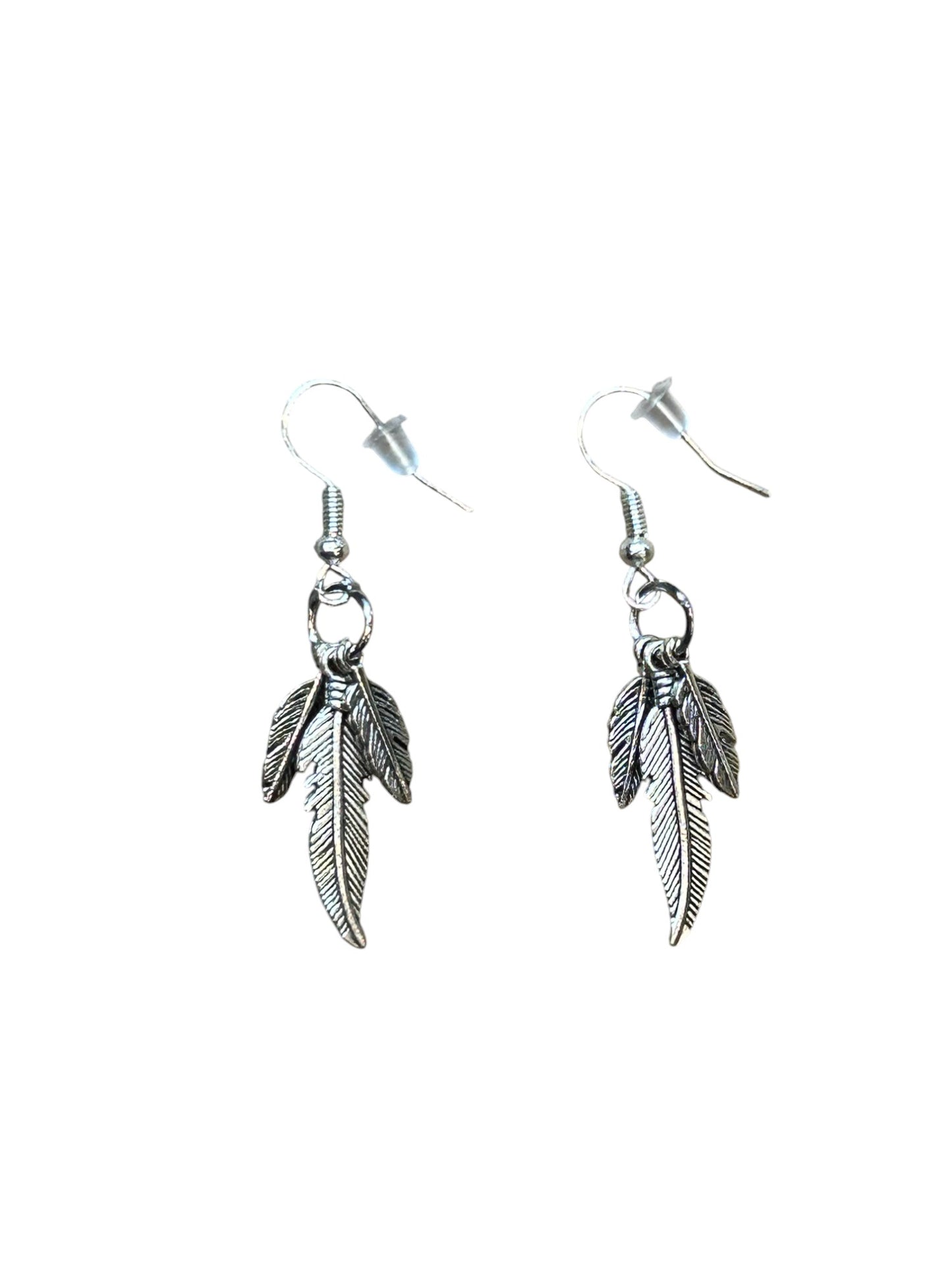 Feather Cluster Earrings - Sterling Silver Hooks