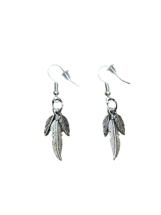 Feather Cluster Earrings - Sterling Silver Hooks