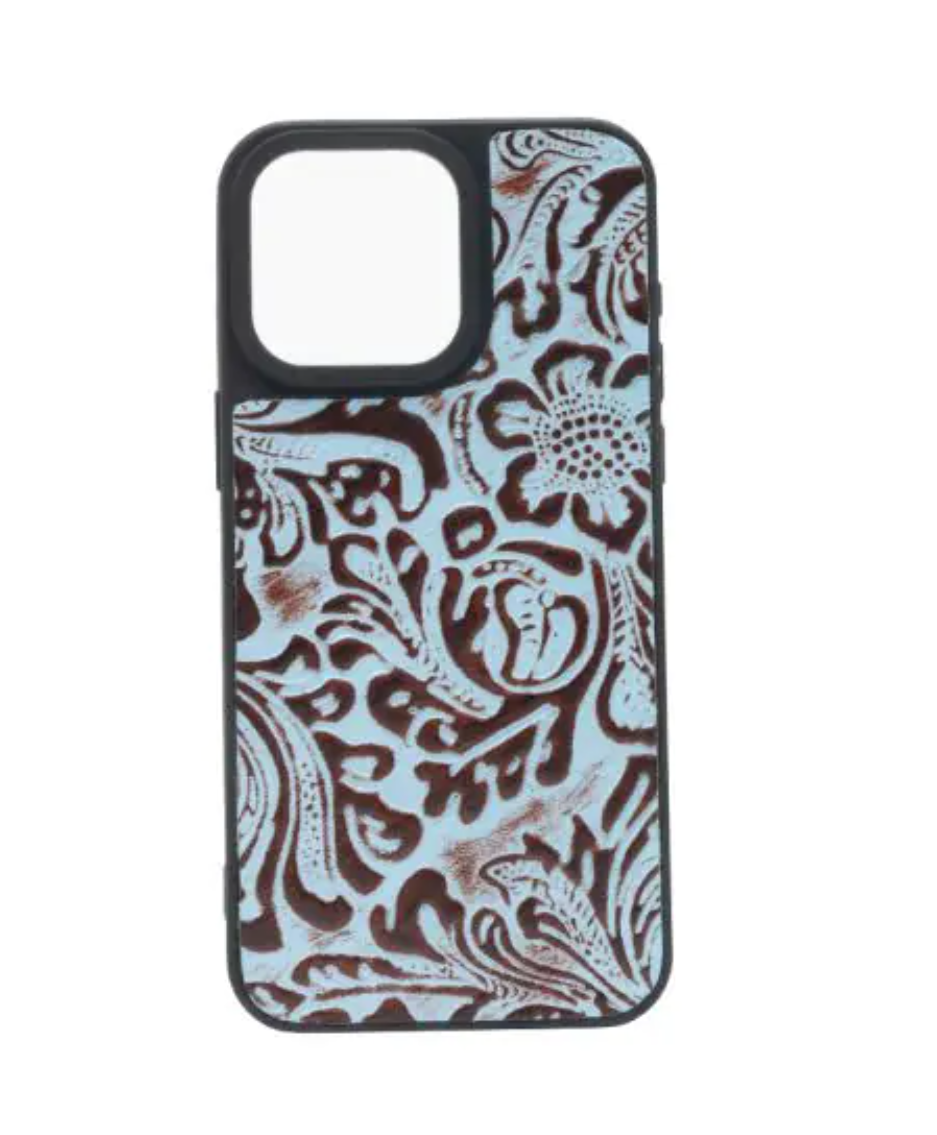Phone Case for iPhone - Embossed Leather - Turquoise
