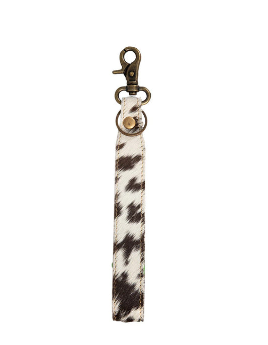 Key Fob Wristlet Genuine Cowhide Black and White