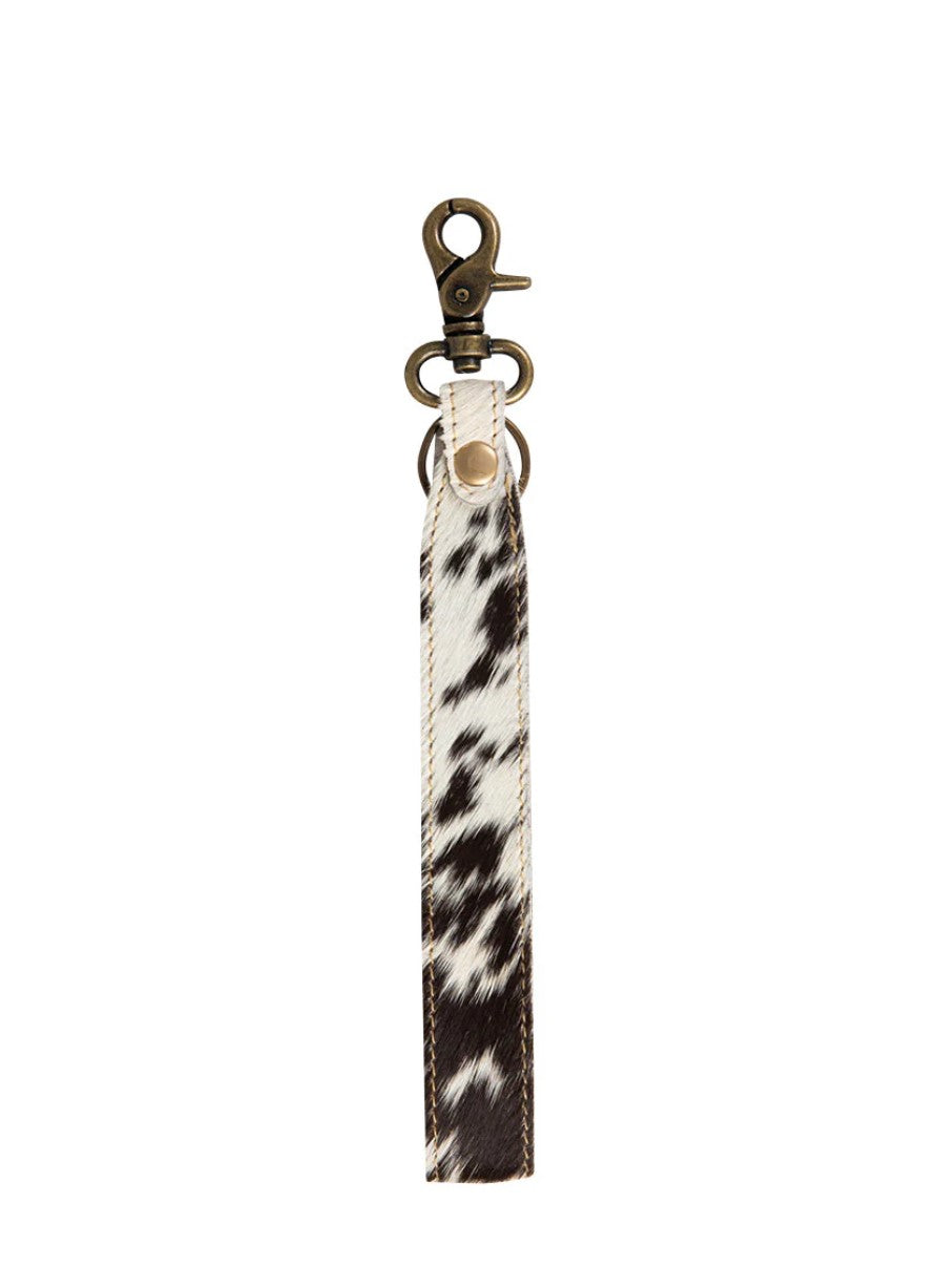 Key Fob Wristlet Genuine Cowhide Black and White