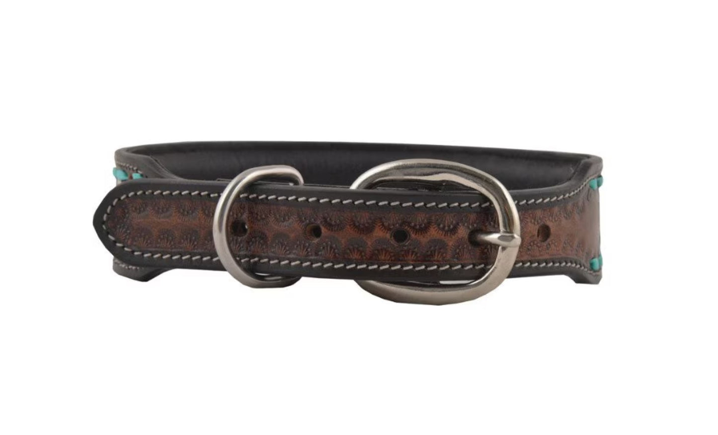 Genuine Leather Dog Collar with Beaded Inlay