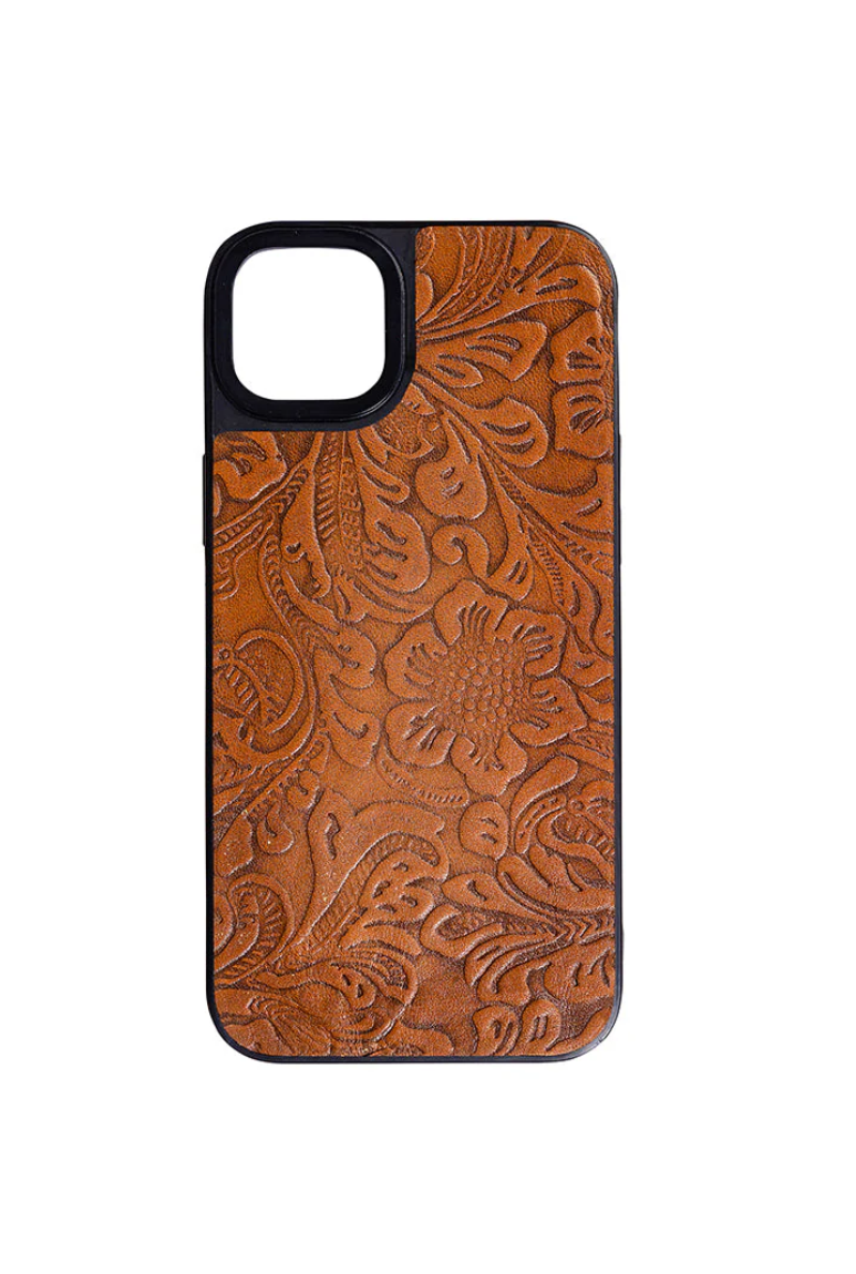 Phone Case for iPhone - Brown Embossed Genuine Leather