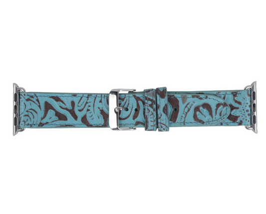 Apple Watchband - Turquoise Genuine Embossed Leather