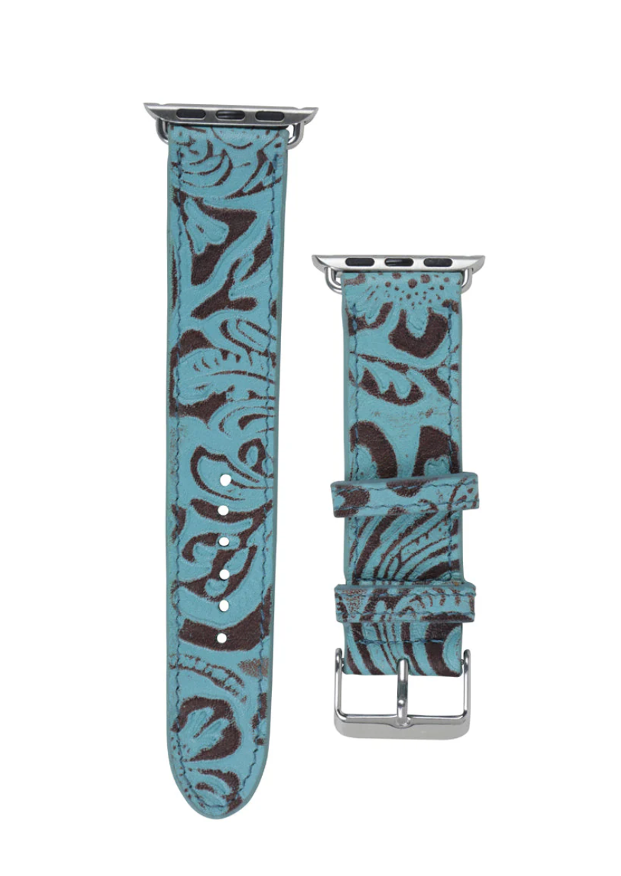 Apple Watchband - Turquoise Genuine Embossed Leather