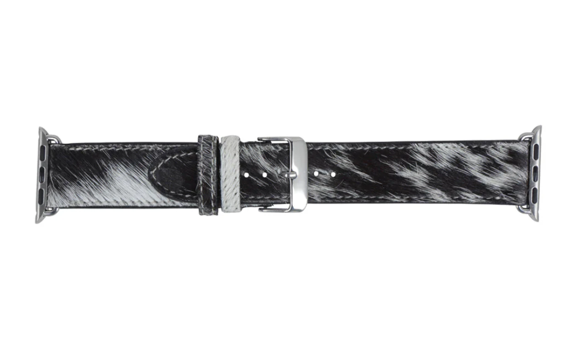 Apple Watchband - Black & White Genuine Cowhide Hair-On Leather