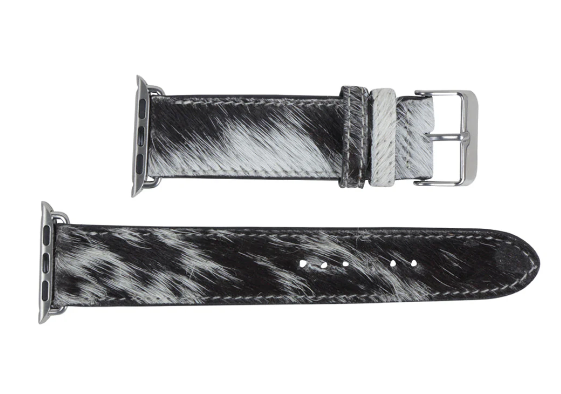 Apple Watchband - Black & White Genuine Cowhide Hair-On Leather