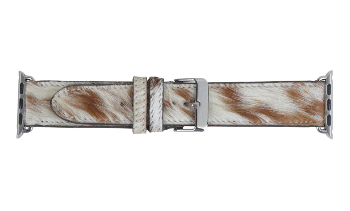 Apple Watchband - Brown & White Genuine Cowhide Hair-On Leather