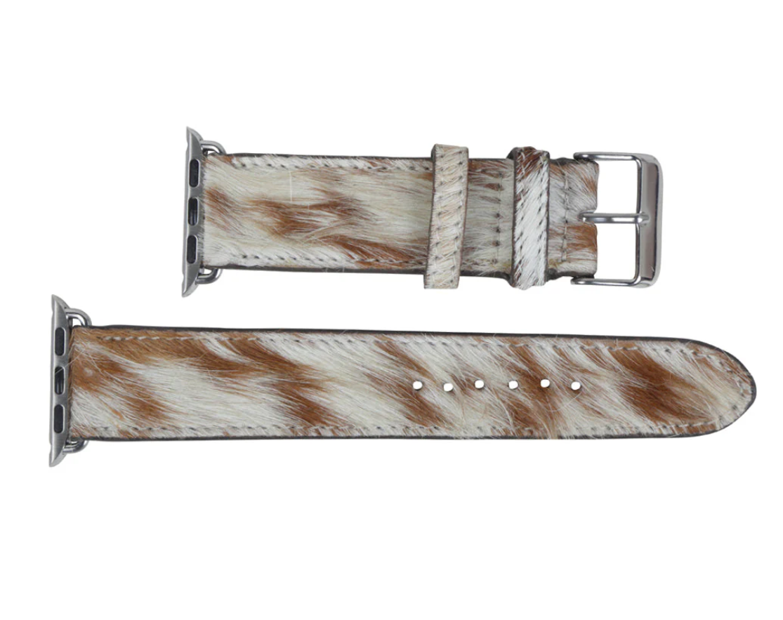 Apple Watchband - Brown & White Genuine Cowhide Hair-On Leather