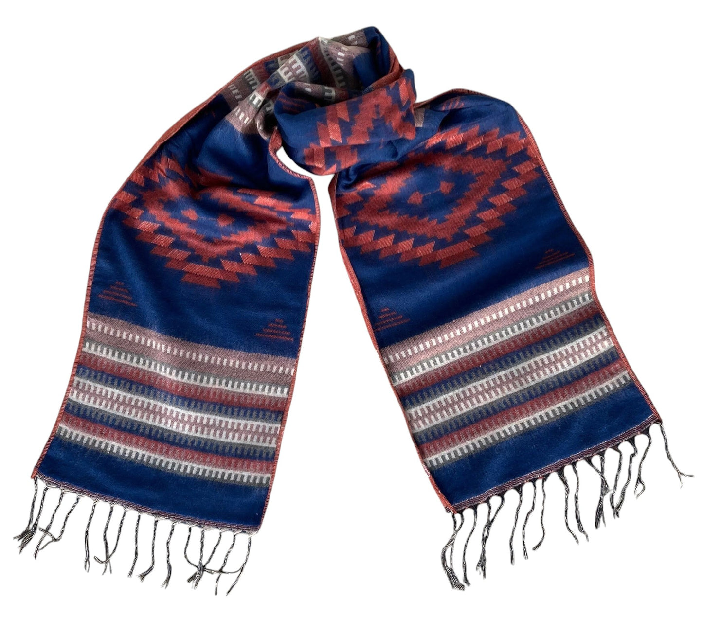 Southwestern Scarves Navy with Rust Red