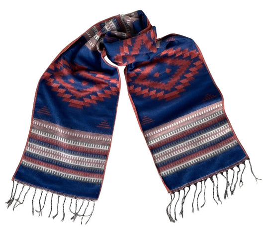 Southwestern Scarves Navy with Rust Red