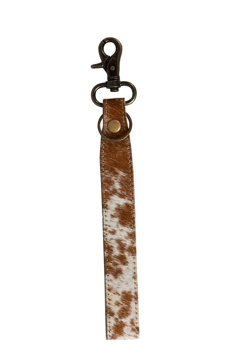 Key Fob Wristlet Genuine Cowhide Brown and White