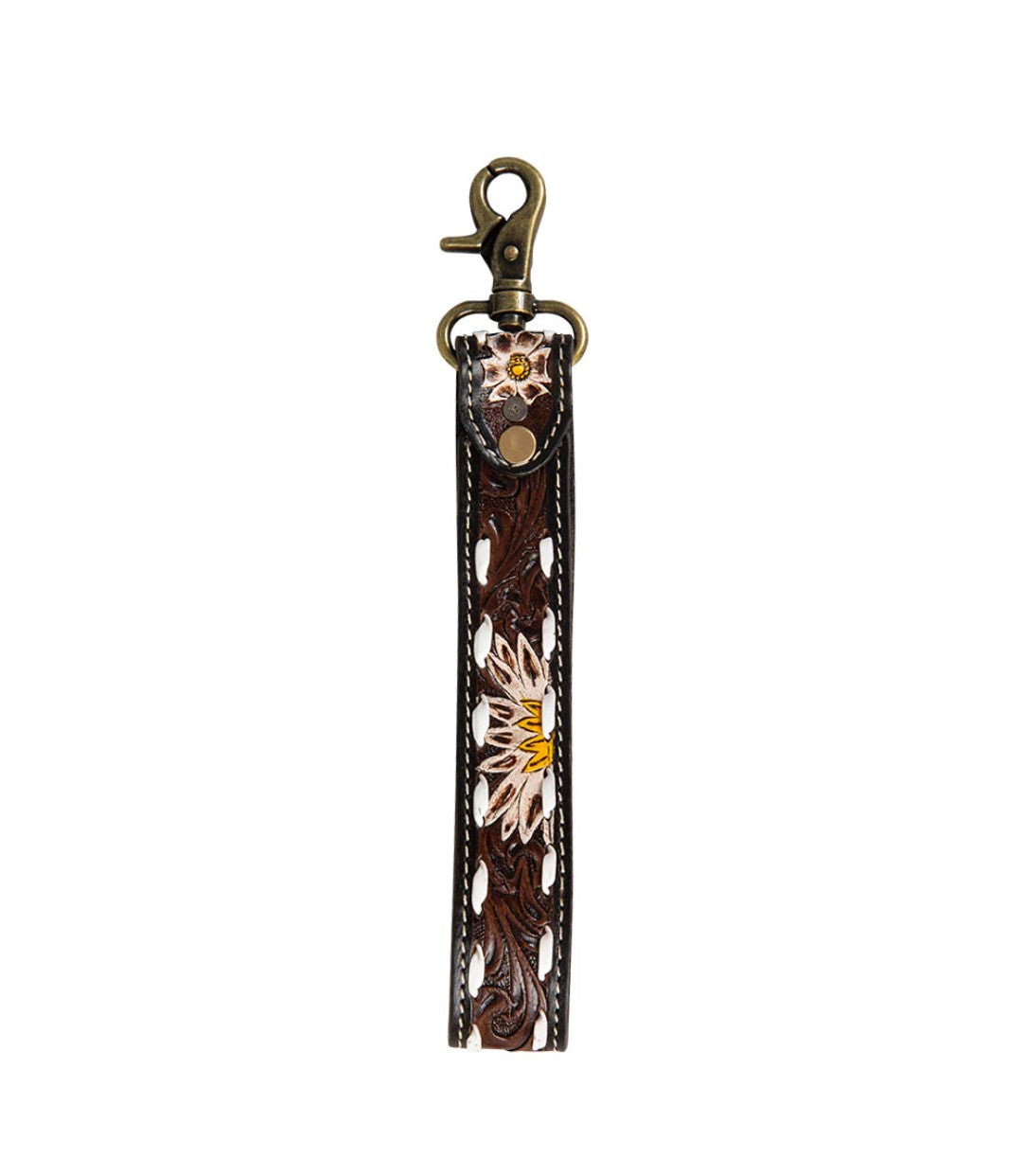 Key Fob Wristlet Daisy Tooled Leather