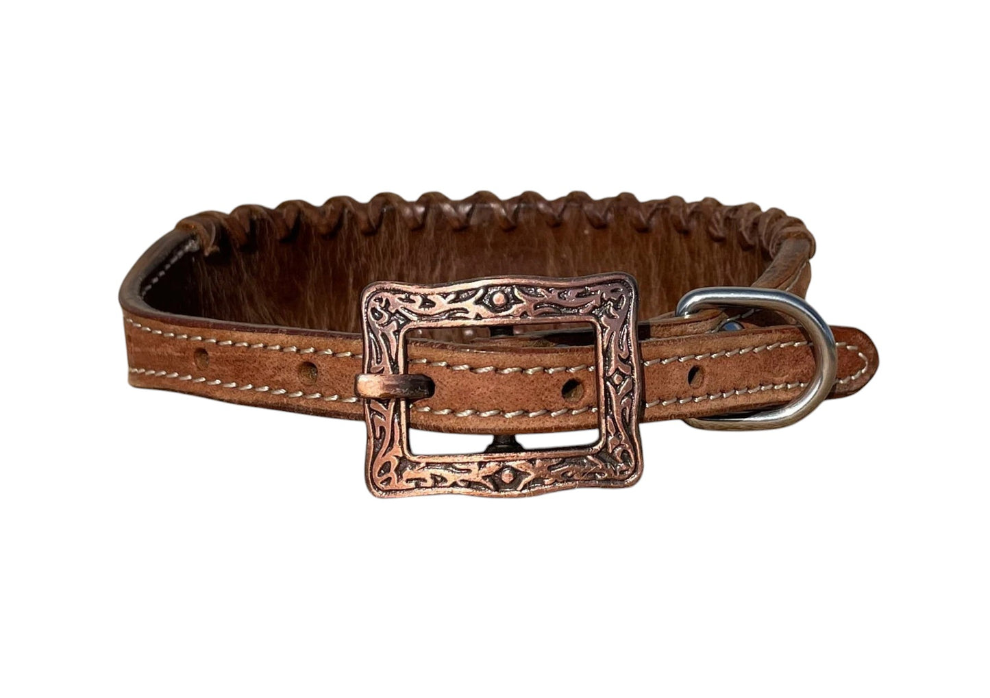 Genuine Leather Dog Collar with Beaded Inlay and Buck Stitch