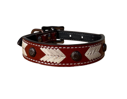 Genuine Leather Dog Collar with Rawhide and Concho Detail