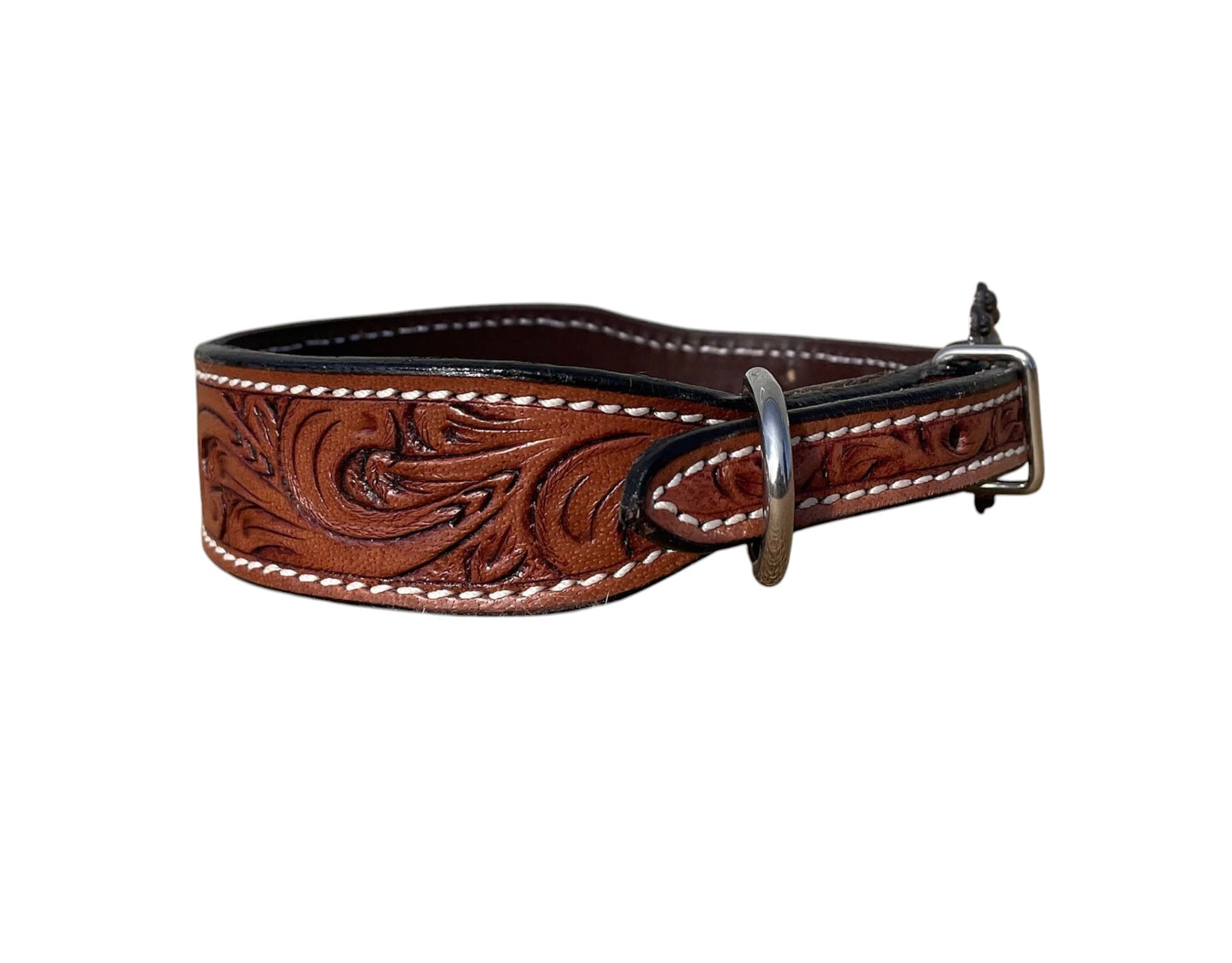 Genuine Leather Dog Collar with Floral Tooling