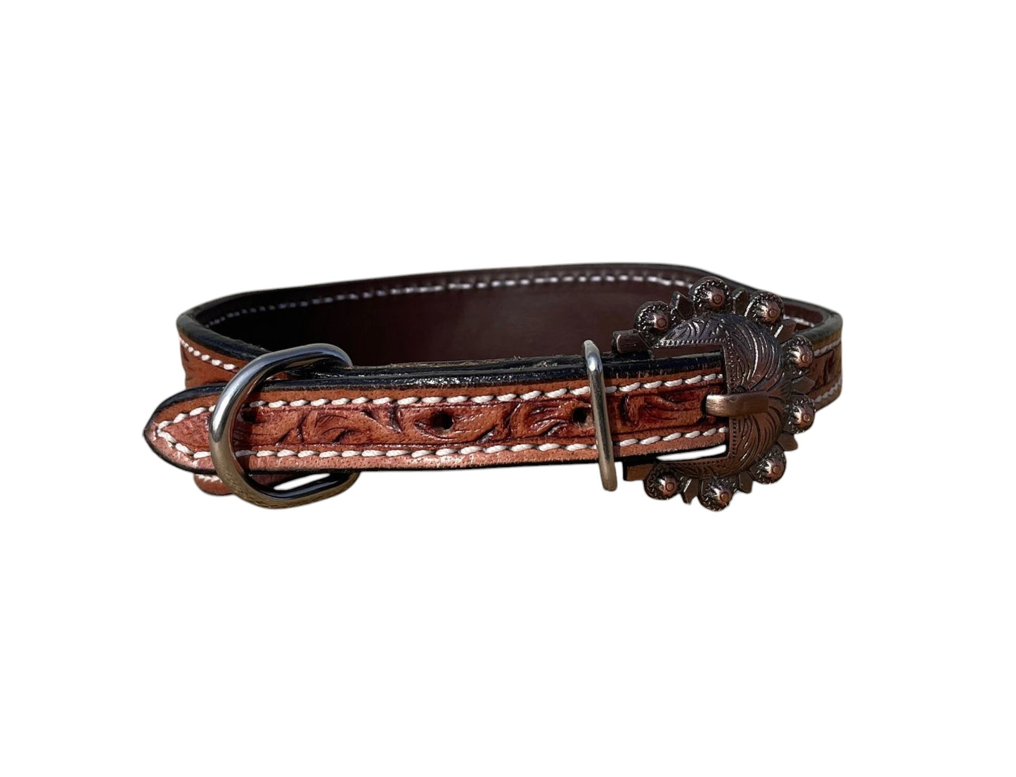 Genuine Leather Dog Collar with Floral Tooling