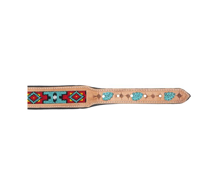Genuine Leather Dog Collar with Beaded Inlay