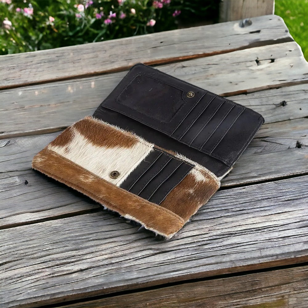 Western Wallet Cowhide Wallet Bifold Myra Wallet - BROWN TONES