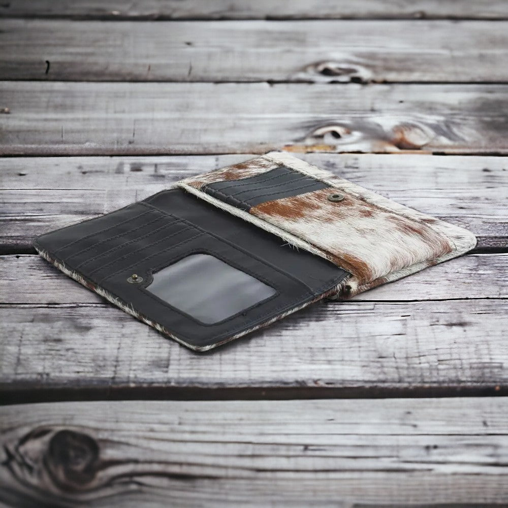 Western Wallet Cowhide Wallet Bifold Myra Wallet - BROWN TONES