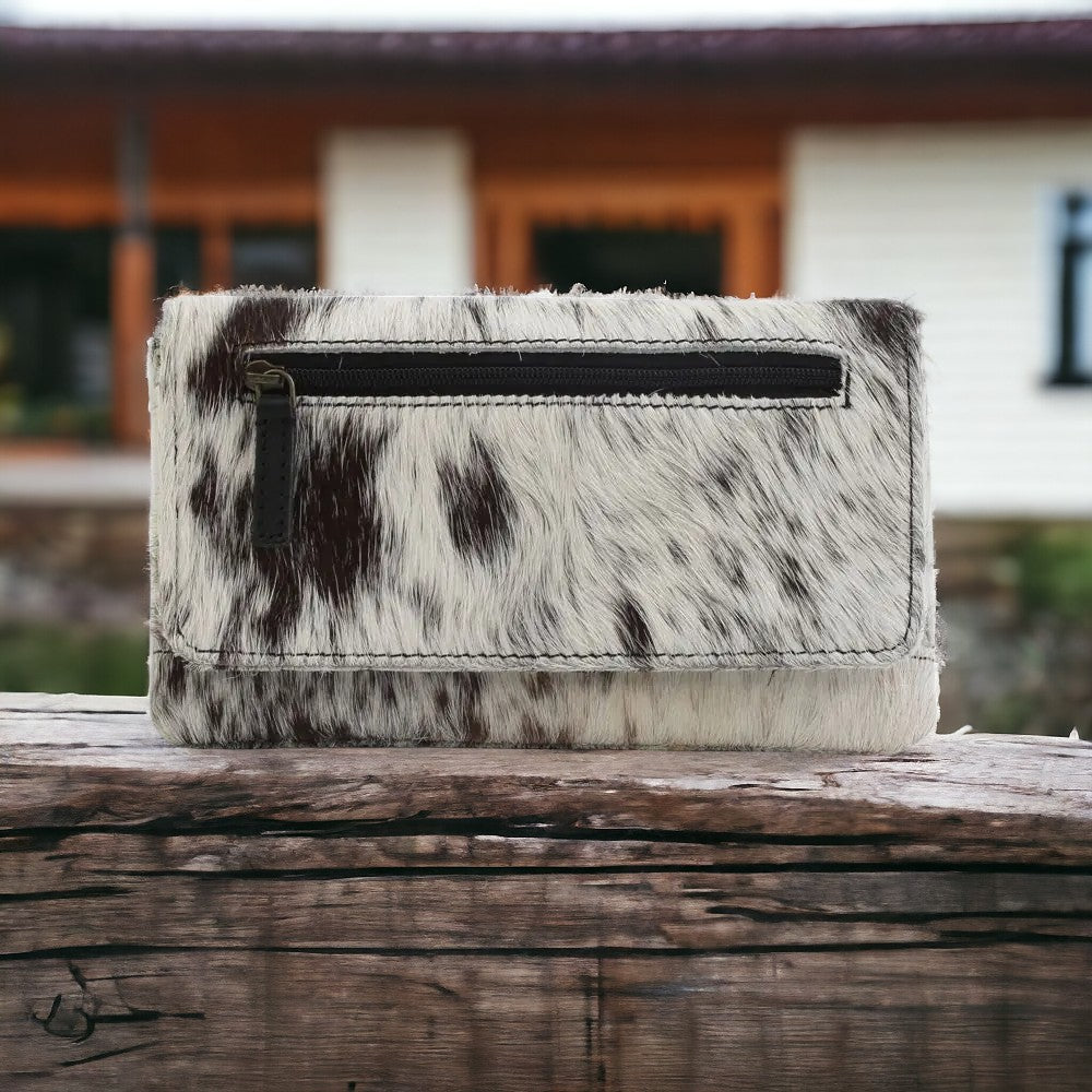 Western Wallet Cowhide Wallet Bifold Myra Wallet - BLACK TONES