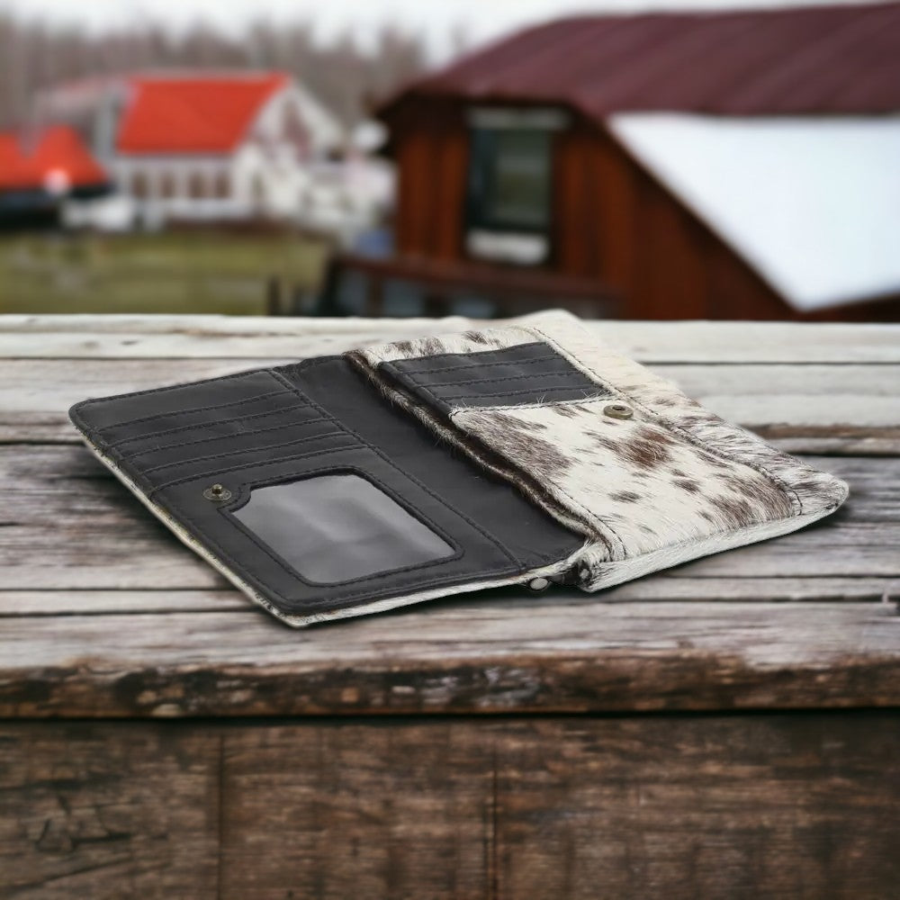 Western Wallet Cowhide Wallet Bifold Myra Wallet - BLACK TONES