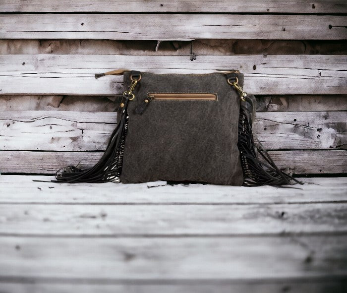 Myra Bag Tumbleweed Western Cowhide Crossbody Purse - Leather Fringe Cross Body Bag