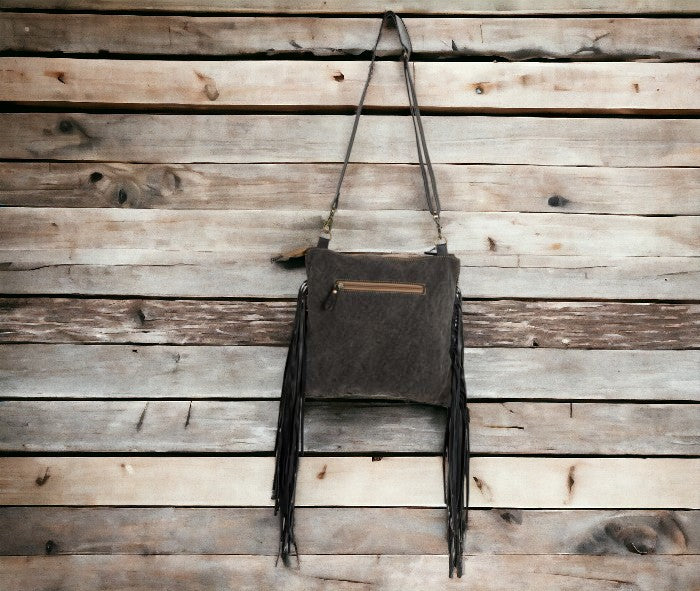 Myra Bag Tumbleweed Western Cowhide Crossbody Purse - Leather Fringe Cross Body Bag