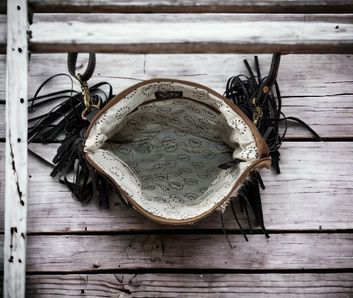 Myra Bag Tumbleweed Western Cowhide Crossbody Purse - Leather Fringe Cross Body Bag